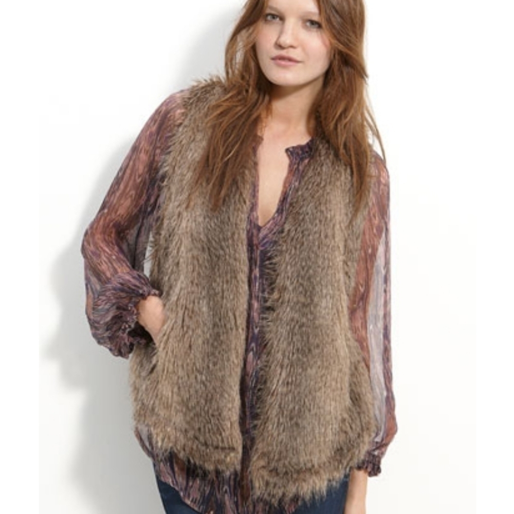 J. Crew Faux Fur silk Vest brown size small
